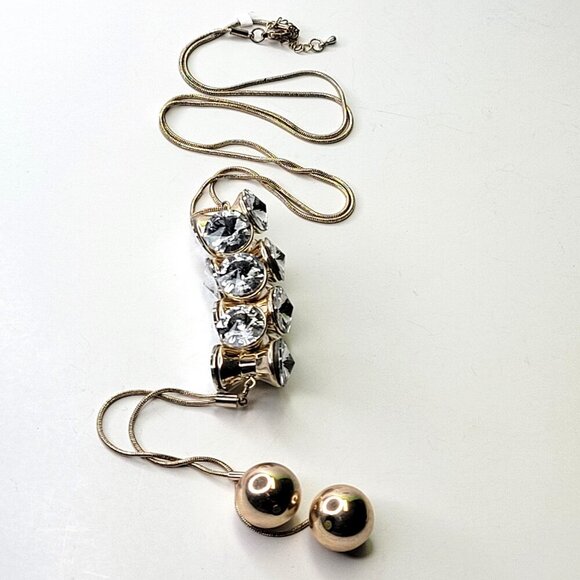 Bezel Set Clear Crystal PendantLong Necklace - Picture 2 of 9